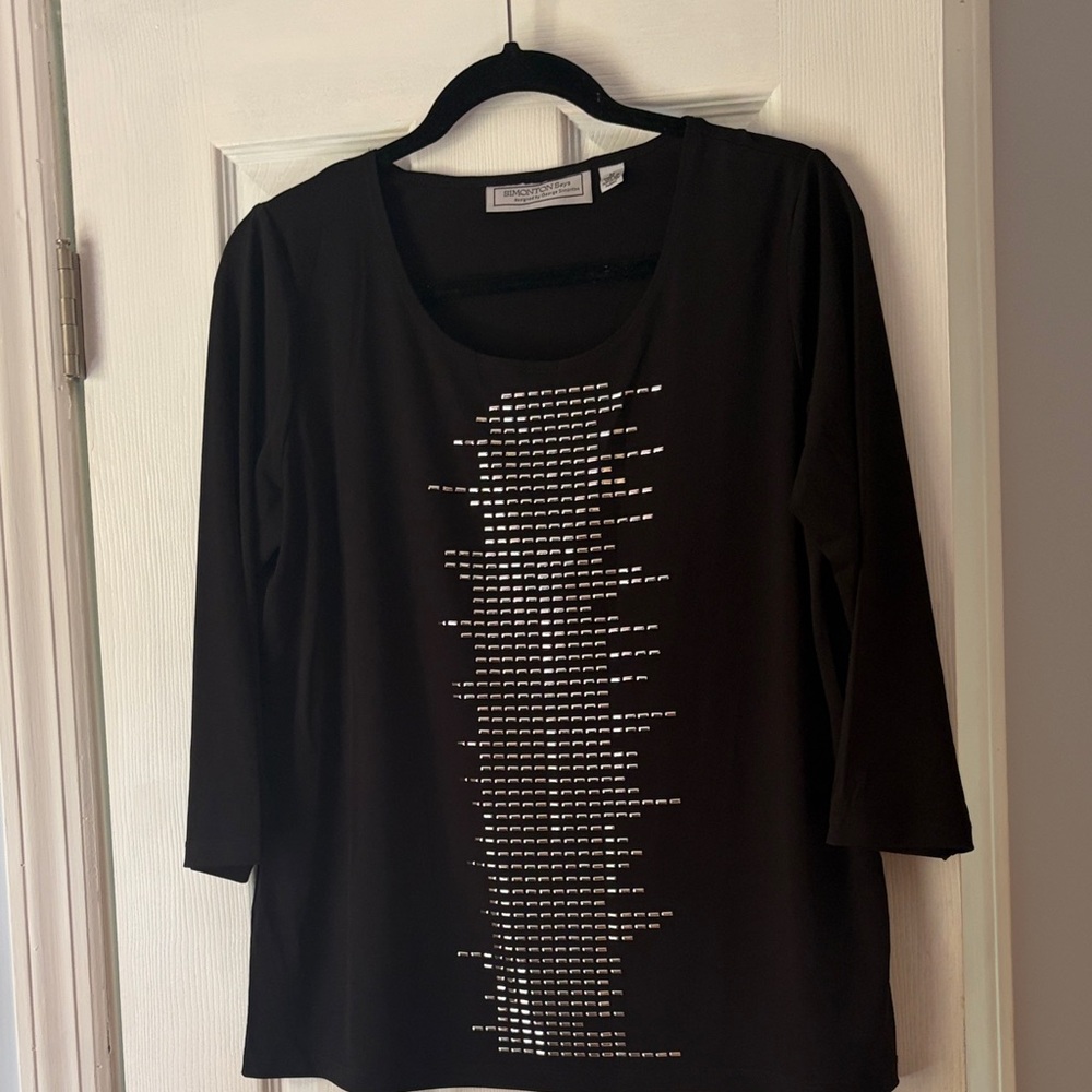Simonton  Says  Black Long Sleeve Top with Silver Accents size M